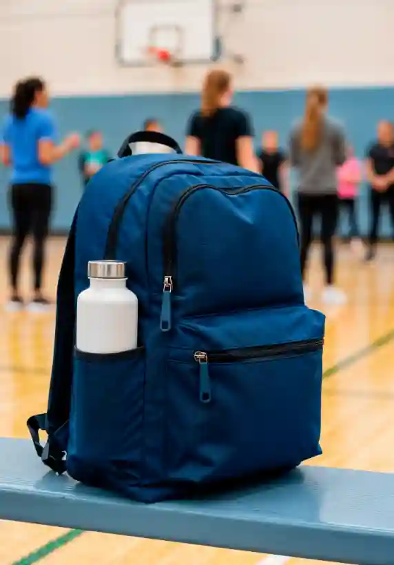 Imagen con mochila azul que tiene termo en un costado